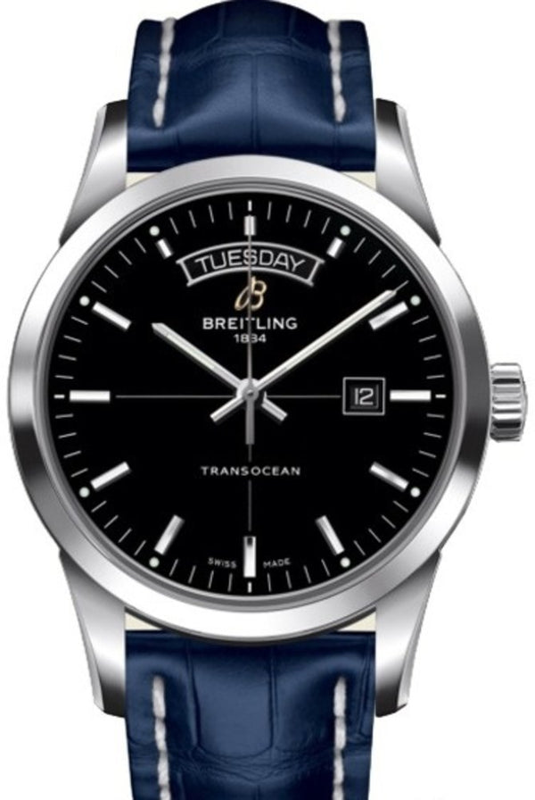 Shop Breitling Transocean Day & Date 42mm Automatic Black Dial Black Leather Strap Mens Watch - A4531012/BB69/731P/ A20BA.1 in USA