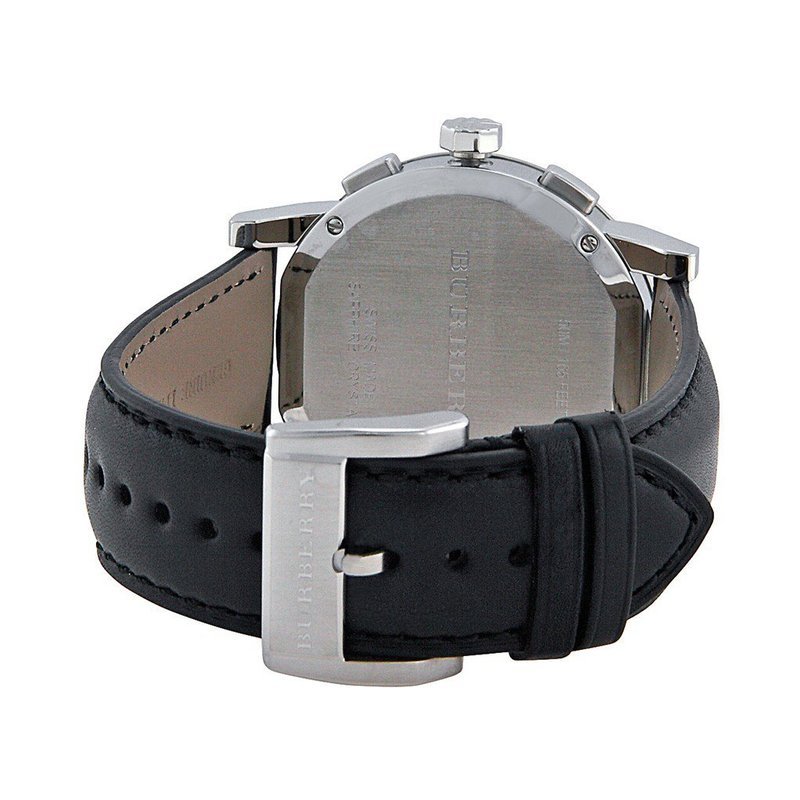 Burberry The City Chronograph Black Dial Black Leather Strap Watch for Men - BU9356 Buy Now By Burberry