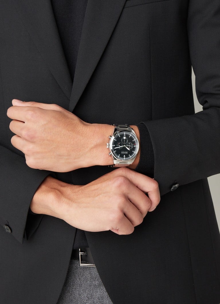 Shop Hugo Boss Pioneer Black Dial Silver Steel Strap Watch for Men - 1513712 in USA
