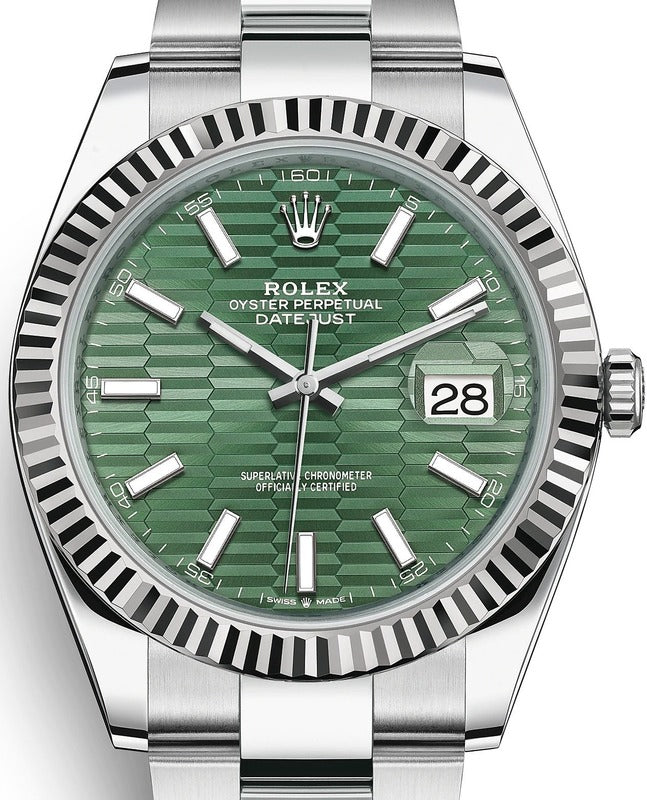 Shop Rolex Datejust 41 Oyster Mint Green Dial Oyster Steel & White Gold Strap Watch for Men - M126334-0029 in USA