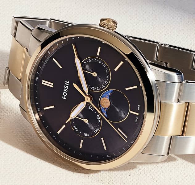 Fossil Neutra Moonphase Multifunction Black Dial Two Tone Steel Strap Watch for Men - FS5906 Buy Now By Fossil