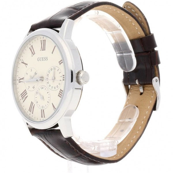 Guess Wafer Quartz White Dial Brown Leather Strap Watch For Men - W70016G2 Buy Now By Guess