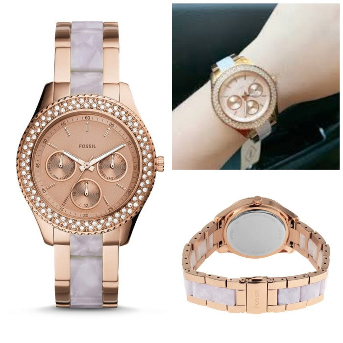 Fossil Stella Multifunction Rose Gold Dial Two Tone Steel Strap Watch for Women - ES4755 Buy Now By Fossil