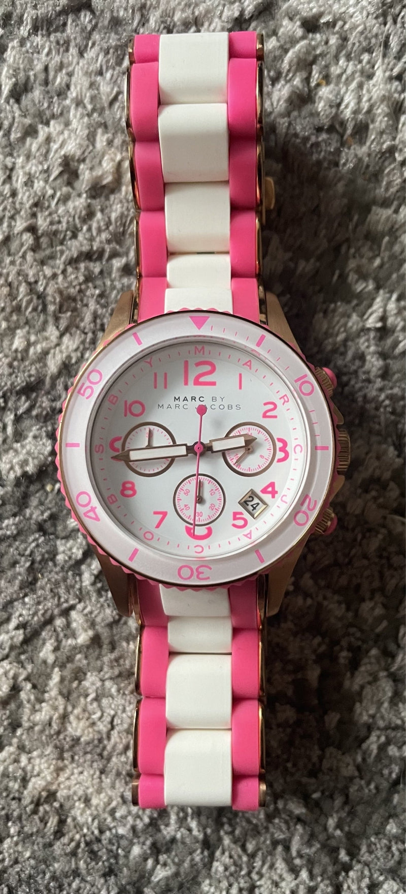 Marc Jacobs Rock Chronograph White Dial Two Tone Silicone Strap Watch for Women - MBM2593 Buy Now By Marc Jacobs
