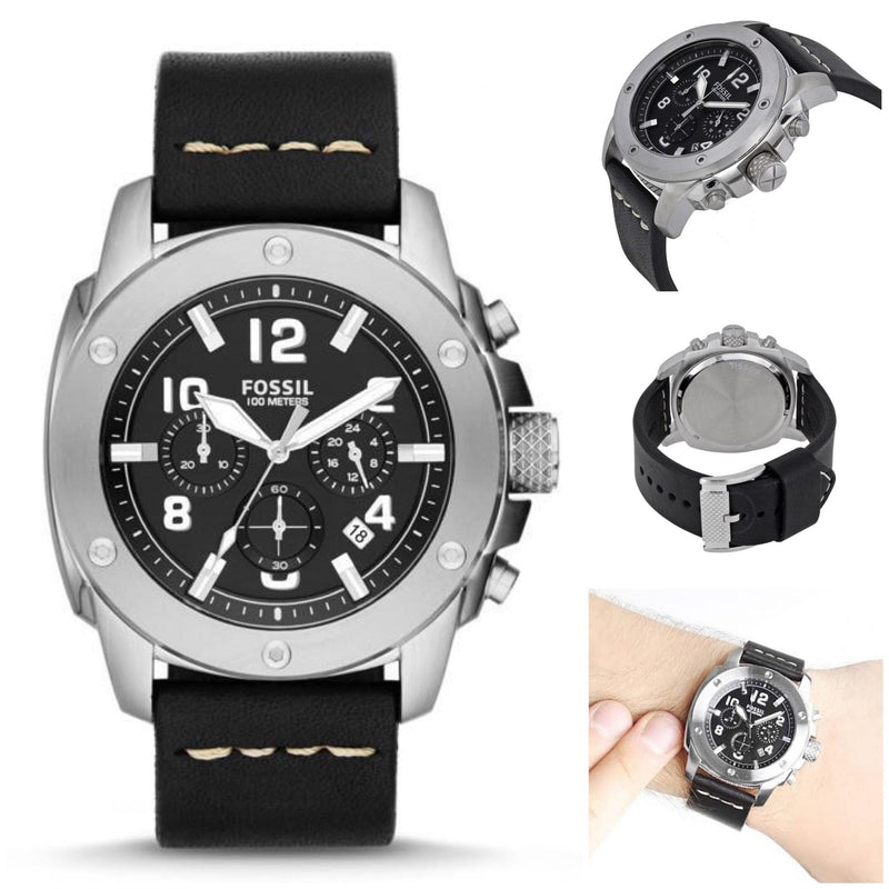 Fossil Modern Machine Chronograph Black Dial Black Leather Strap Watch for Men - FS4928 Buy Now By Fossil