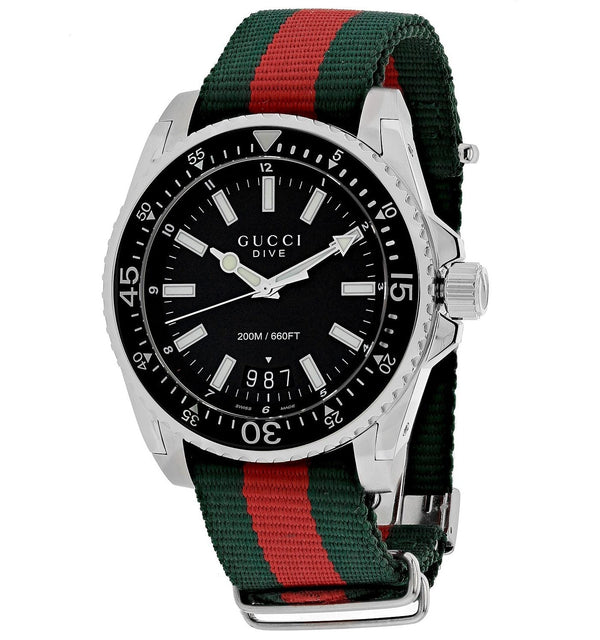 Shop Gucci Dive Black Dial Two Tone NATO Strap Watch For Men - YA136206 in USA