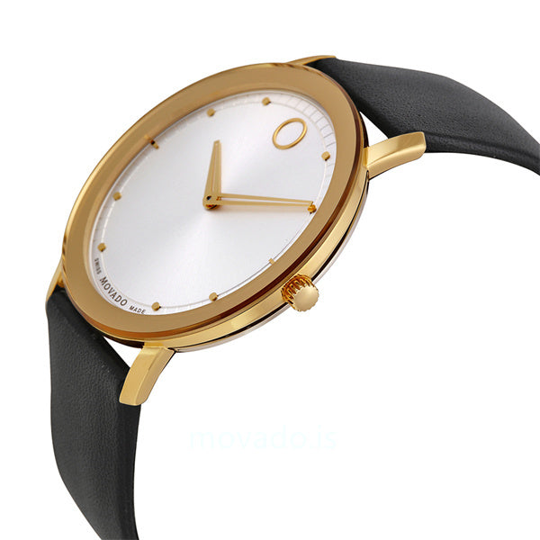 Movado TC Silver Dial Black Leather Strap Watch For Men - 606695 Buy Now By Movado