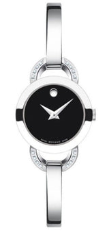 Movado Rondiro Diamonds Black Dial Silver Steel Strap Watch For Women - 0606798 Buy Now By Movado