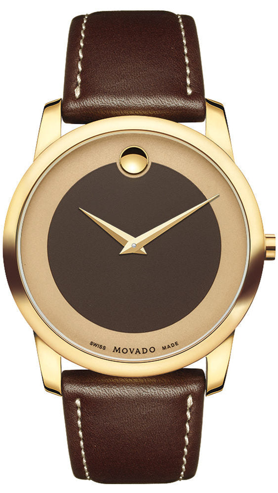 Shop Movado Museum Classic Brown Dial Brown Leather Strap Watch For Men - 0606880 in USA
