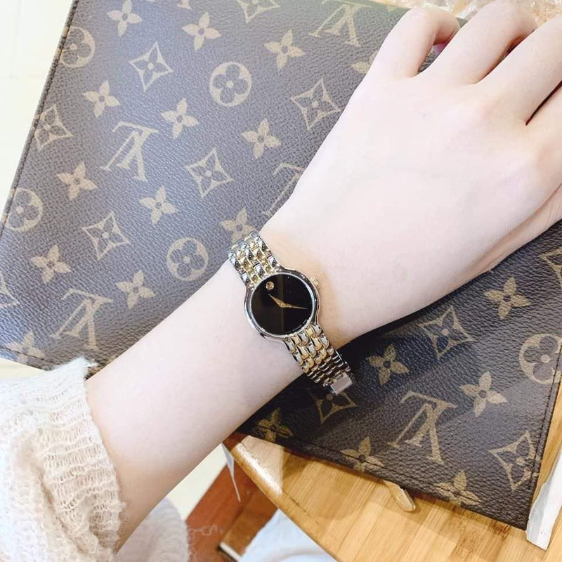 Shop Movado Veturi Quartz Black Dial Two Tone Steel Strap Watch for Women - 0606933 in USA