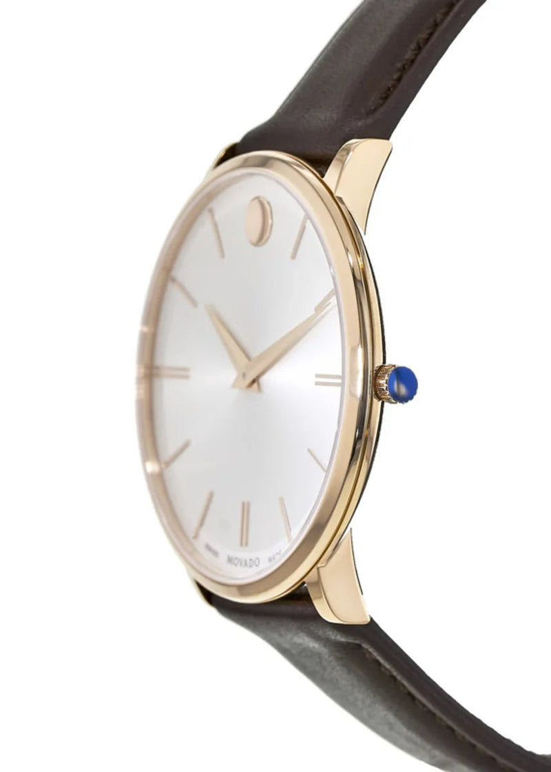 Movado Ultra Slim White Dial Brown Leather Strap Watch For Men - 0607089 Buy Now By Movado