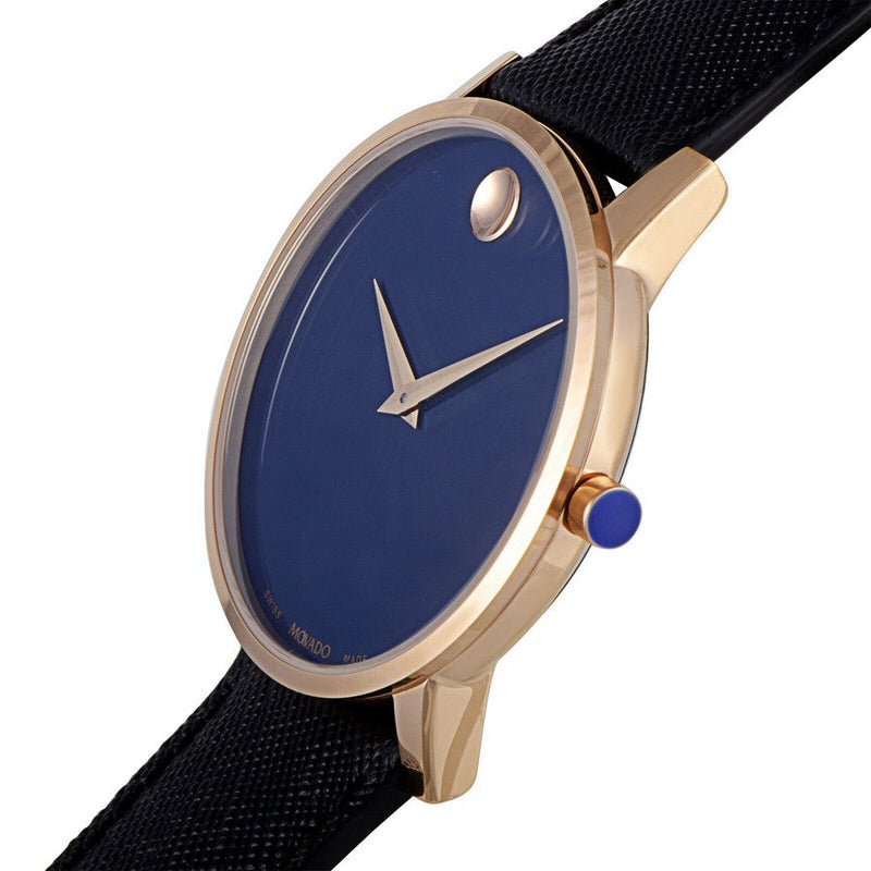 Movado Museum Sport Blue Dial Black Leather Strap Watch for Men - 0607266 Buy Now By Movado