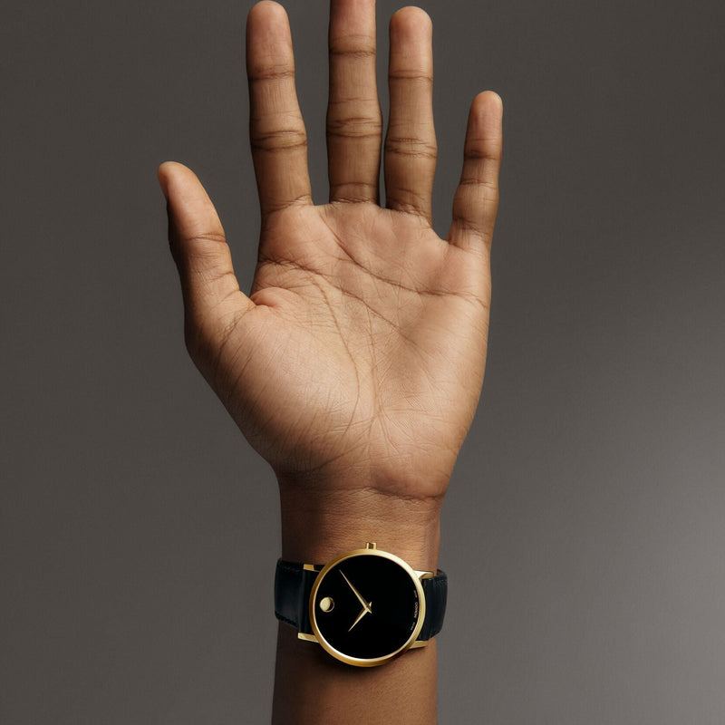 Movado Museum Black Dial Black Leather Strap Watch For Men - 2100005 Buy Now By Movado
