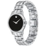 Shop Movado Veturi Quartz Black Dial Silver Steel Strap Watch for Women - 0606338 in USA