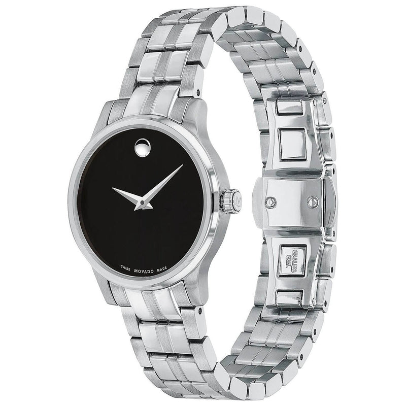 Shop Movado Veturi Quartz Black Dial Silver Steel Strap Watch for Women - 0606338 in USA