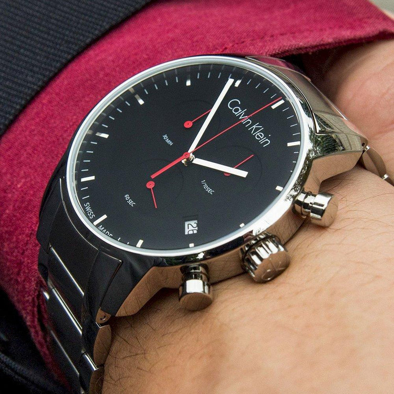 Calvin Klein City Chronograph Black Dial Silver Steel Strap Watch for Men - K2G27141 Buy Now By Calvin Klein