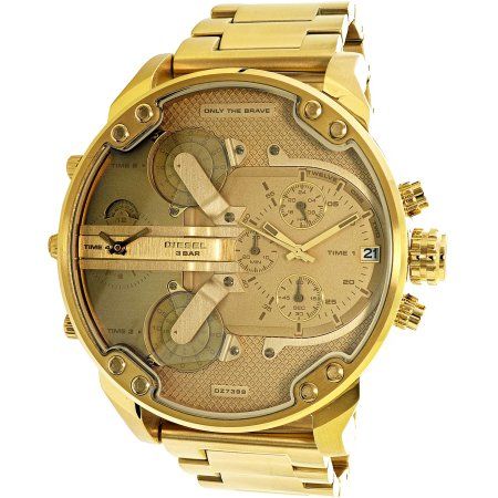 Shop Diesel Mr Daddy 2.0 Gold Dial Gold Steel Strap Watch For Men - DZ7399 in USA