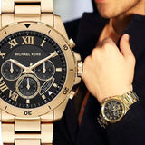 Michael Kors Brecken Chronograph Quartz Black Dial Gold Steel Strap Watch For Men - MK8481 Buy Now By Michael Kors