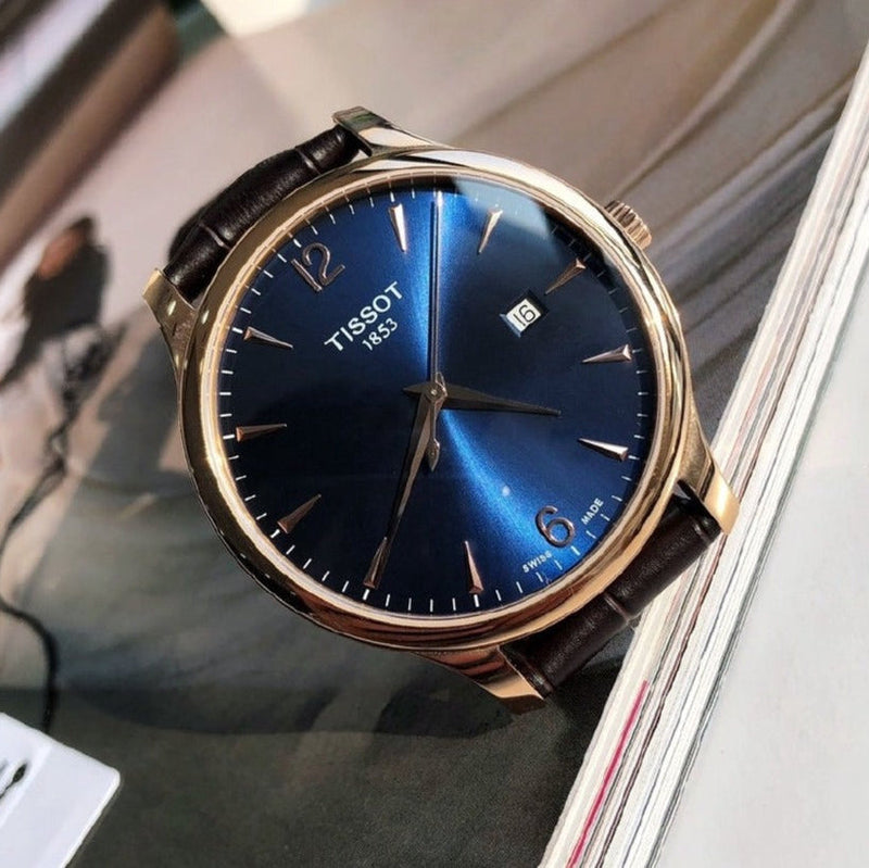 Tissot T Classic Tradition Blue Dial Brown Leather Strap Watch For Men - T063.610.36.047.00 Buy Now By Tissot