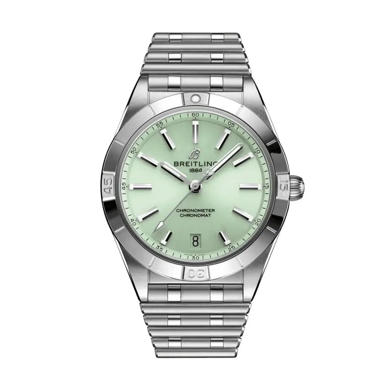 Breitling Chronomat Automatic 36 Green Dial Silver Steel Strap Watch for Women - A10380101L1A1