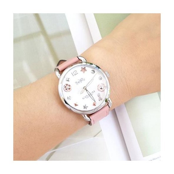 Shop Coach Tatum White Dial Pink Leather Strap Watch For Women - 14502799 in USA