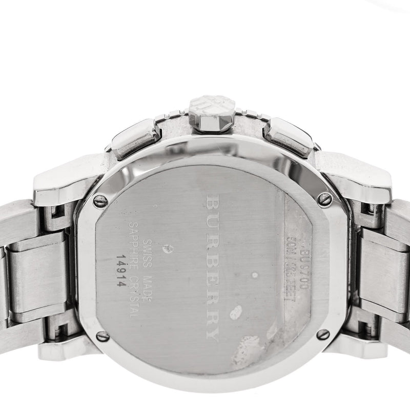 Shop Burberry City Chronograph White Dial Silver Steel Strap Watch For Women - BU9700 in USA