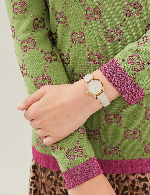 Shop Gucci G Timeless Quartz White Dial White Leather Strap Watch For Women - YA126580A in USA