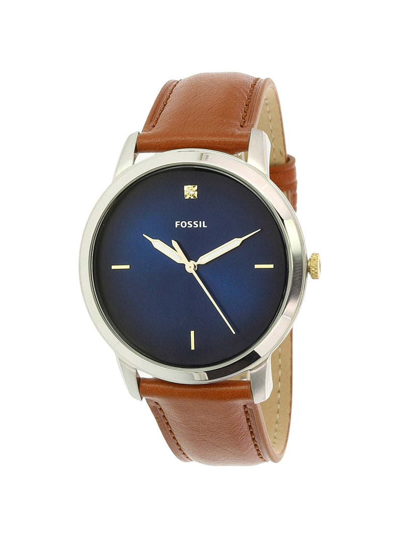 Shop Fossil The Minimalist 3H Blue Dial Brown Leather Strap Watch for Men - FS5499 in USA
