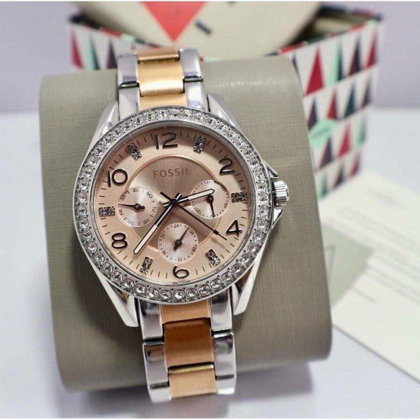 Fossil Riley Multifunction Rose Gold Dial Two Tone Steel Strap Watch for Women - ES4145 Buy Now By Fossil