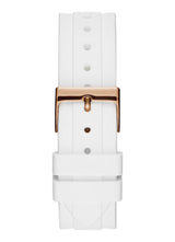 Guess Confetti Crystal Rose Gold Dial White Silicone Strap Watch For Women - W1098L5