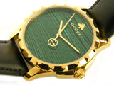 Shop Gucci Le Marche Des Merveilles Quartz Green Dial Black Leather Strap Watch For Women - YA126463 in USA