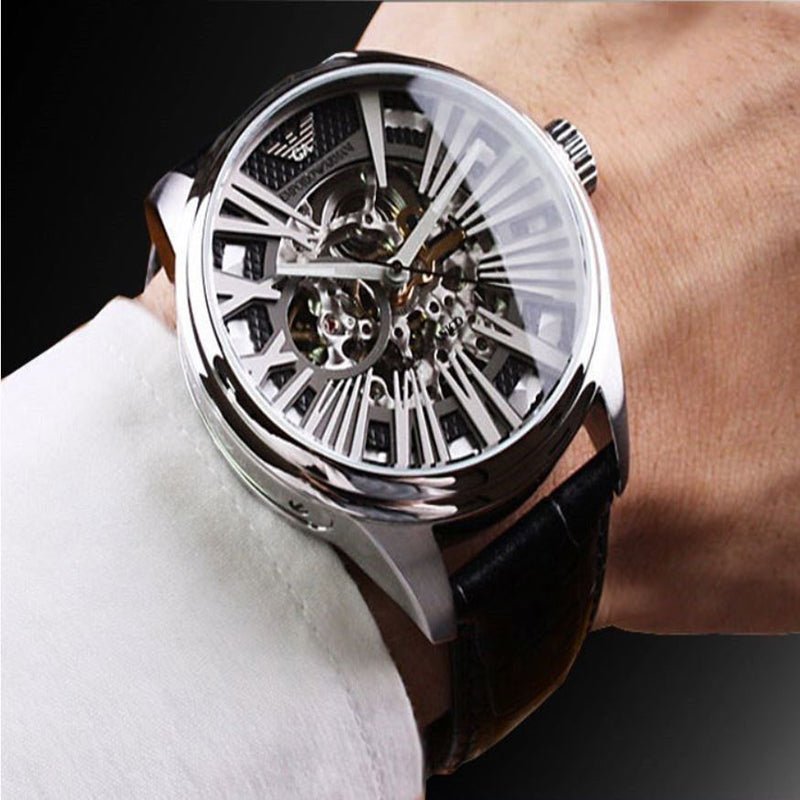 Emporio Armani Meccanico Automatic Black Dial Leather Strap Watch For Men - AR4629 Buy Now By Emporio Armani