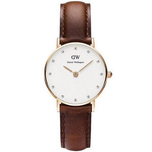 Daniel Wellington Classy St Mawes White Dial Brown Leather Strap Watch For Women - DW00100059