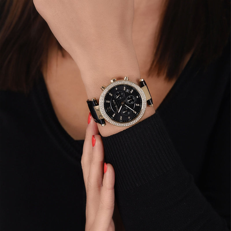 Michael Kors Parker Chronograph Black Dial Black Leather Strap Watch For Women - MK6984 Buy Now By Michael Kors