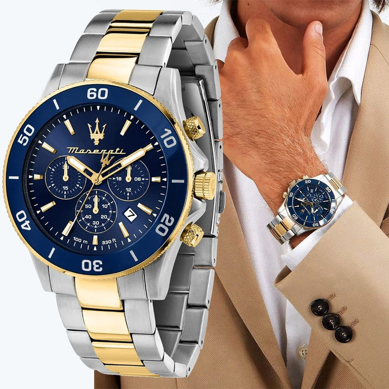 Maserati Competizione Chronograph Blue Dial Two Tone Steel Strap Watch For Men - R8873600006 Buy Now By Maserati