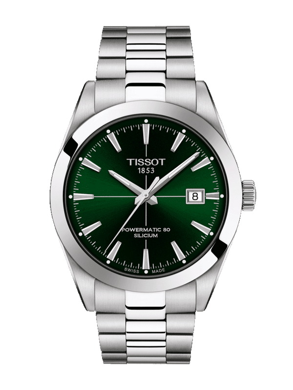 Tissot Gentleman Powermatic 80 Silicium Green Dial Silver Steel Strap Watch For Men - T127.407.11.091.01