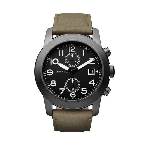 Shop Marc Jacobs Larry Chronograph Black Dial Grey Leather Strap Watch for Men - MBM5034 in USA