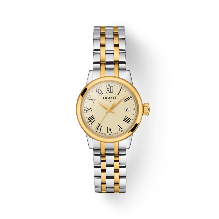 Tissot Classic Dream Lady Gold Dial Two Tone Steel Strap Watch For Women - T129.210.22.263.00