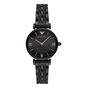 Emporio Armani Gianni T Bar Black Dial Black Steel Strap Watch For Women - AR11245