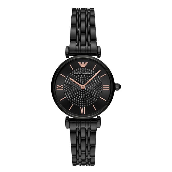 Emporio Armani Gianni T Bar All Black Diamond Dial Watch For Women - AR11245 Buy Now By Emporio Armani