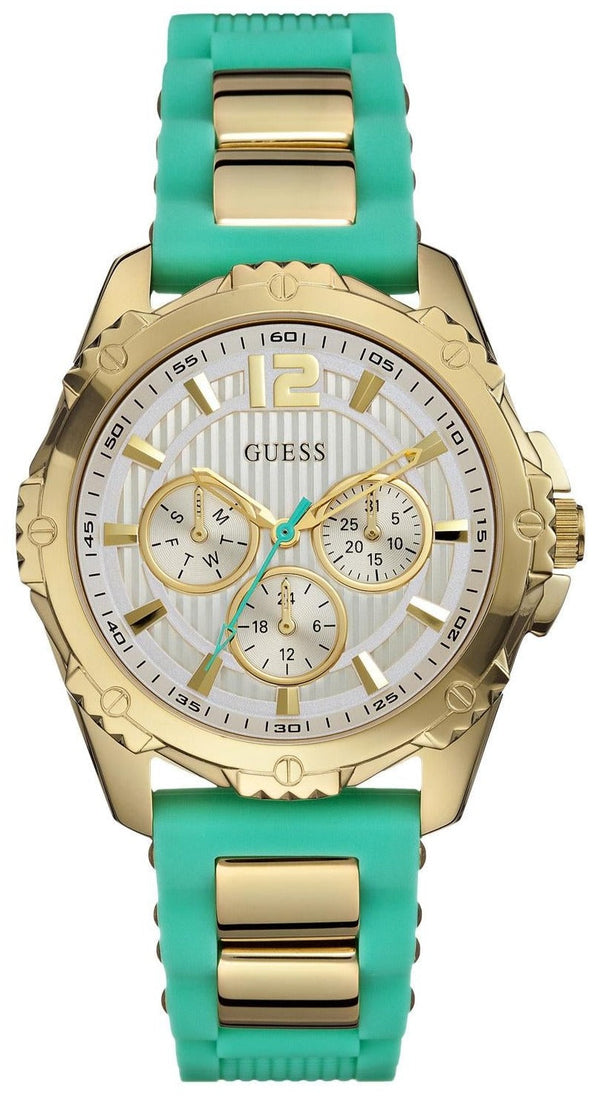 Shop Guess Intrepid 2 Silver Dial Two Tone Rubber Strap Watch For Women - W0325L4 in USA