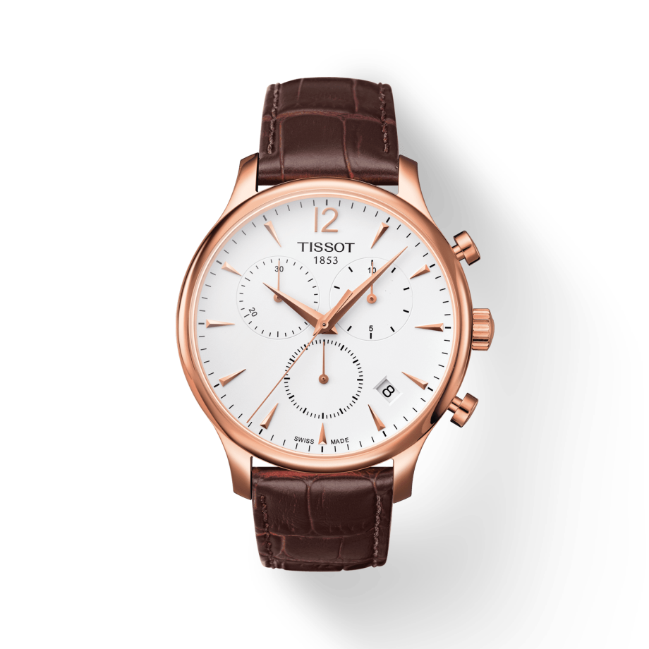 Tissot T Classic Tradition Chronograph White Dial Brown Leather Strap Watch For Men - T063.617.36.037.00