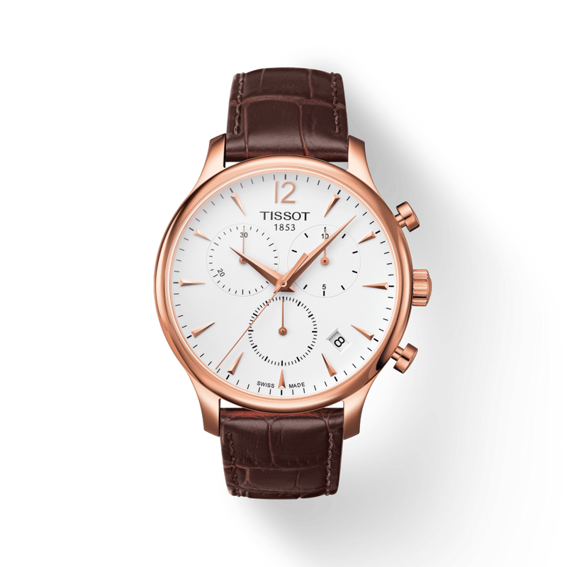 Tissot T Classic Tradition Chronograph White Dial Brown Leather Strap Watch For Men - T063.617.36.037.00 Buy Now By Tissot