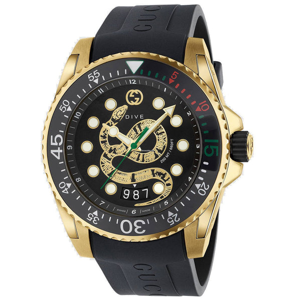 Shop Gucci Dive Quartz Black Dial Black Rubber Strap Watch For Men - YA136219 in USA