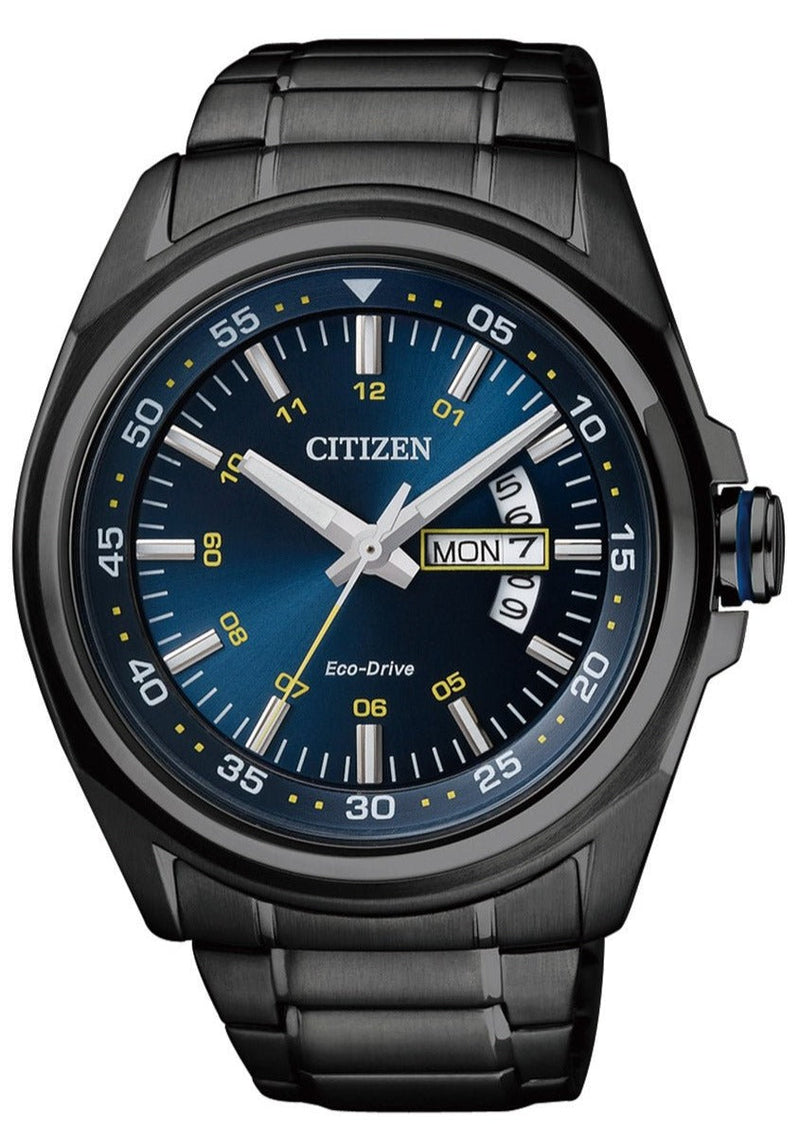 Citizen Eco Drive Blue Dial Black Steel Strap Watch For Men - AW0024-58LB Buy Now By Citizen