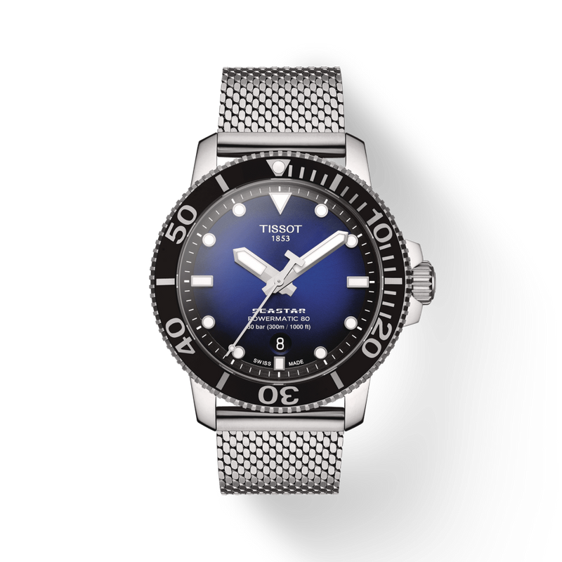 Tissot Seastar 1000 Powermatic 80 Blue Dial SIlver Mesh Bracelet Watch For Men - T120.407.11.041.02 Buy Now By Tissot