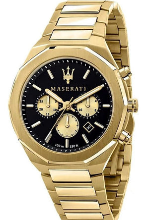 Maserati Stile Chronograph Black Dial Gold Steel Strap Watch For Men - R8873642001