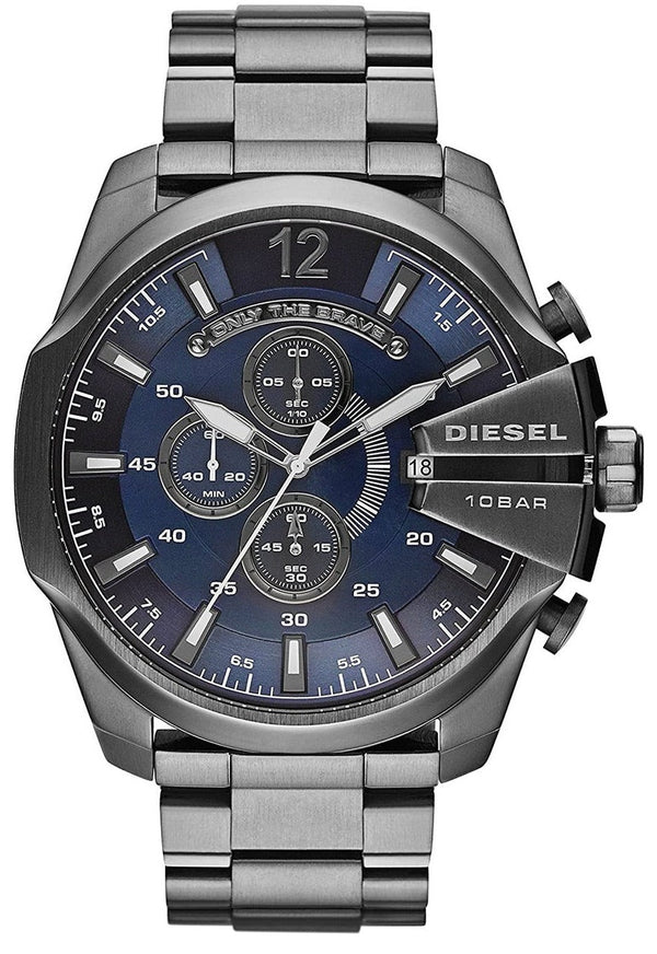 Shop Diesel Mega Chief Chronograph Blue Dial Black Steel Strap Watch For Men - DZ4329 in USA