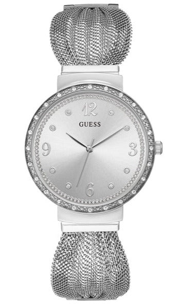 Shop Guess Chiffon Silver Dial Silver Mesh Bracelet Watch For Women - W1083L1 in USA