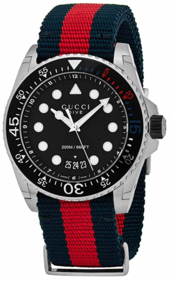 Shop Gucci Dive Black Dial Red & Blue Nylon Strap Watch For Men - YA136210 in USA